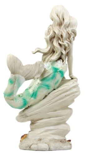 Ebros Gift Ebros Ocean Ariel Mermaid Sitting On Sea Rock Figurine 11.5"H Aquamarine Goddess