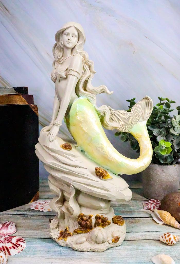 ebros gift Ebros Ocean Ariel Mermaid Sitting On Sea Rock Figurine 11.5"H Aquamarine Goddess