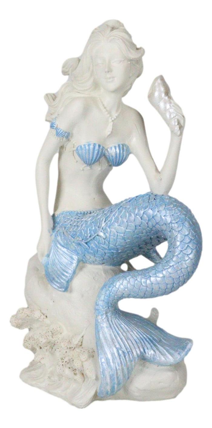 Ebros Gift Ebros Ocean Goddess Pretty Mermaid With Blue Tail Holding Conch 8"Tall Figurine