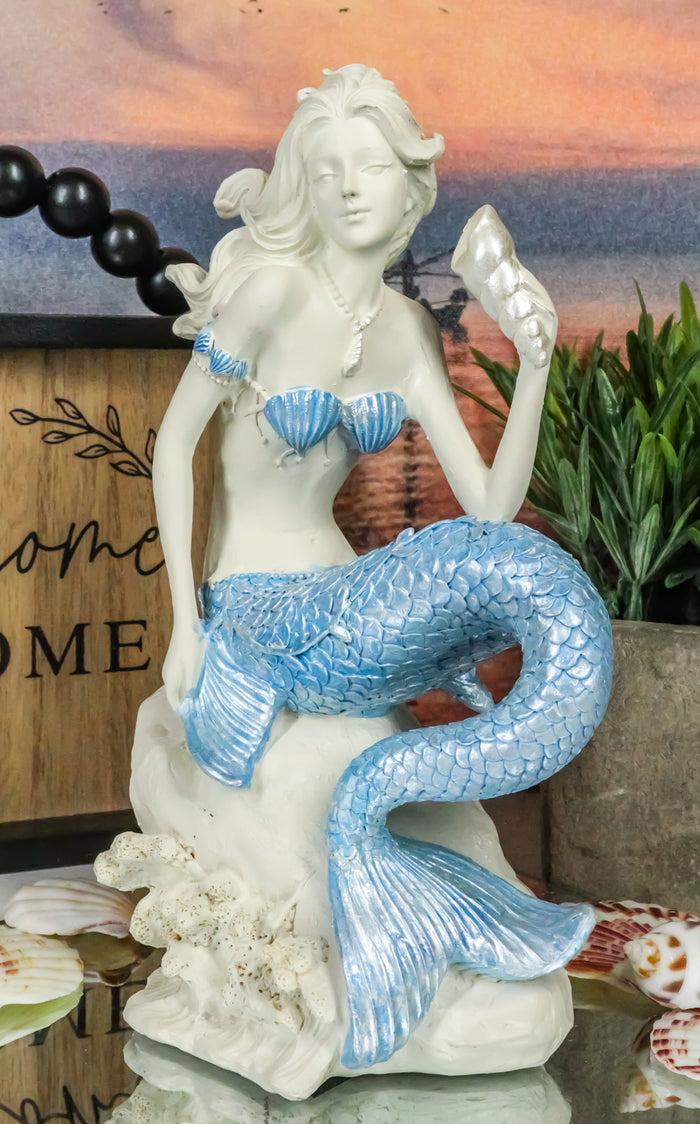 ebros gift Ebros Ocean Goddess Pretty Mermaid With Blue Tail Holding Conch 8"Tall Figurine
