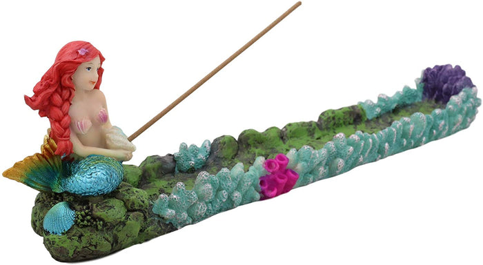 ebros gift Ebros Ocean Mermaid Ariel Sitting by Sea Floor Kelp and Corals Incense Burner