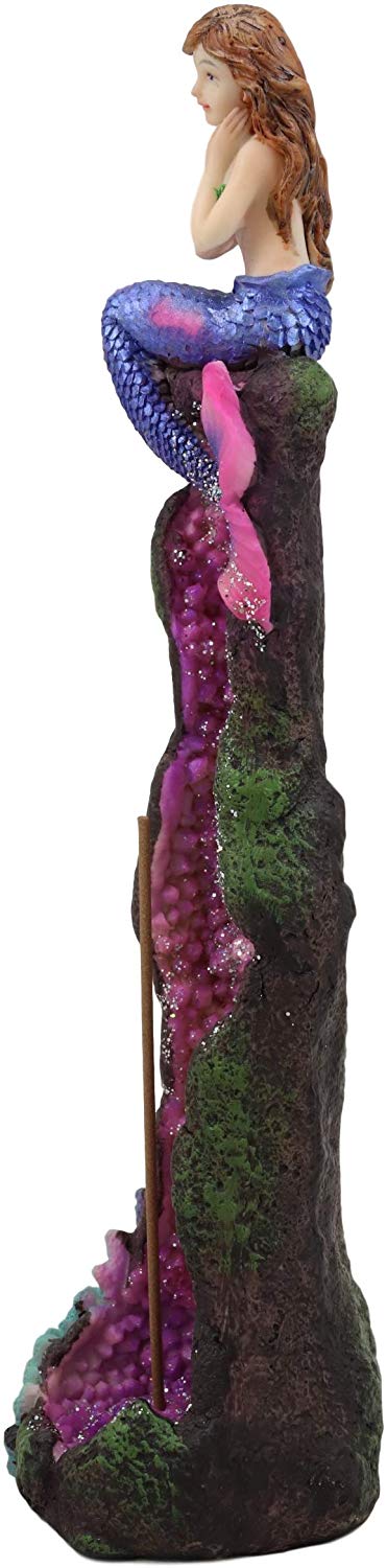 Ebros Gift Ebros Ocean Mermaid Sitting On A Purple Coral Reef Pillar Tower Incense Burner