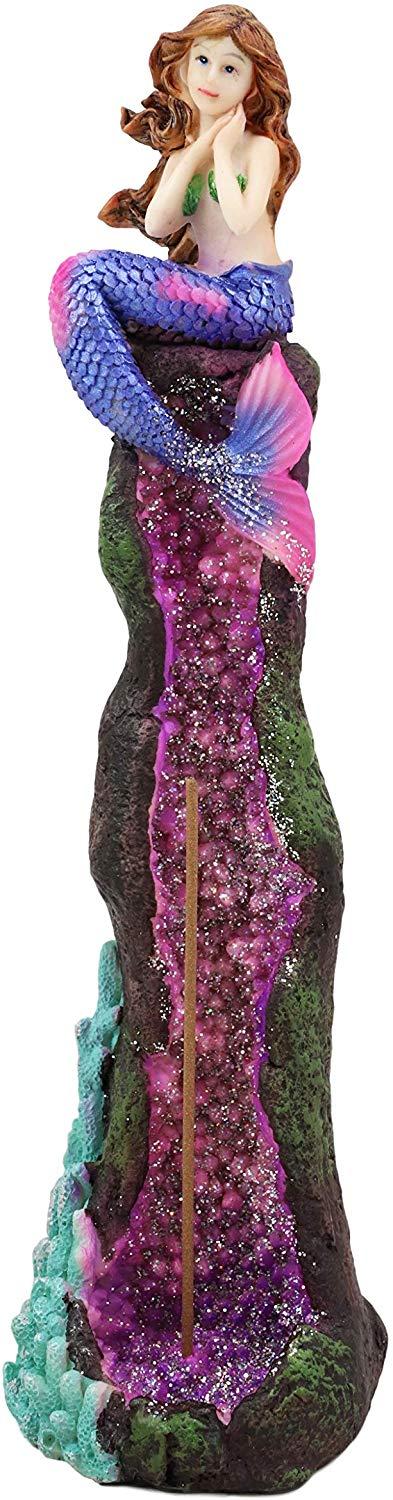 Ebros Gift Ebros Ocean Mermaid Sitting On A Purple Coral Reef Pillar Tower Incense Burner