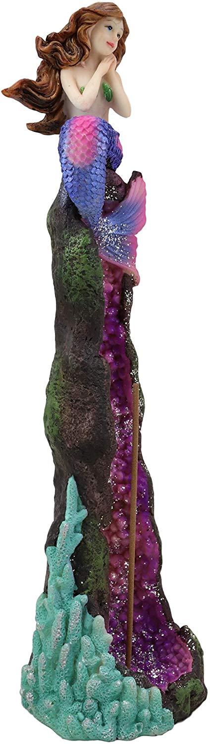 Ebros Gift Ebros Ocean Mermaid Sitting On A Purple Coral Reef Pillar Tower Incense Burner