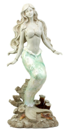 Ebros Gift Ebros Ocean Turquoise Mermaid Sitting On Starfish Coral Bed Rock Figurine 18"H