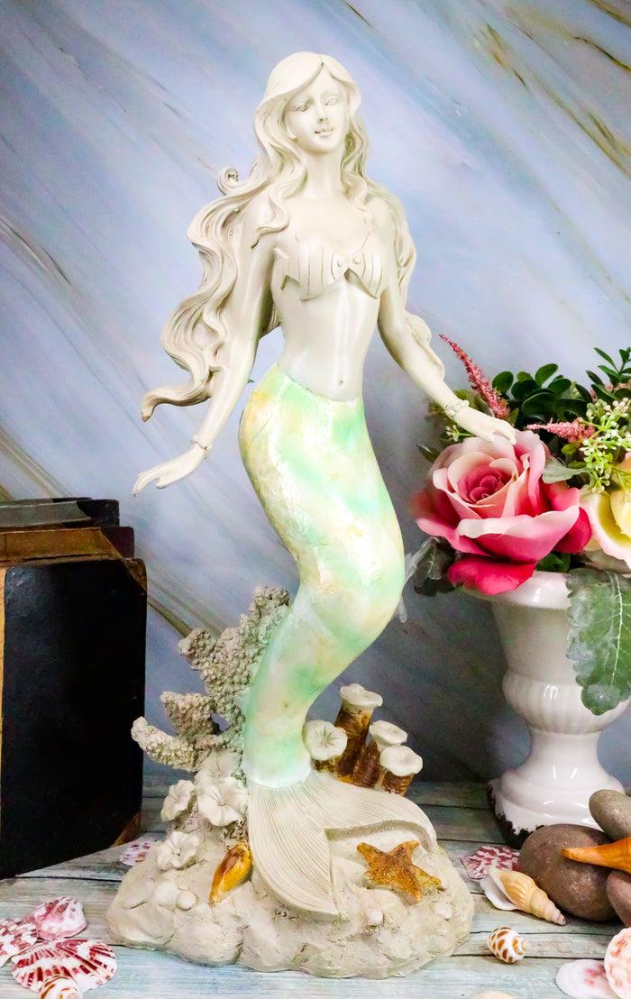 Ebros Gift Ebros Ocean Turquoise Mermaid Sitting On Starfish Coral Bed Rock Figurine 18"H