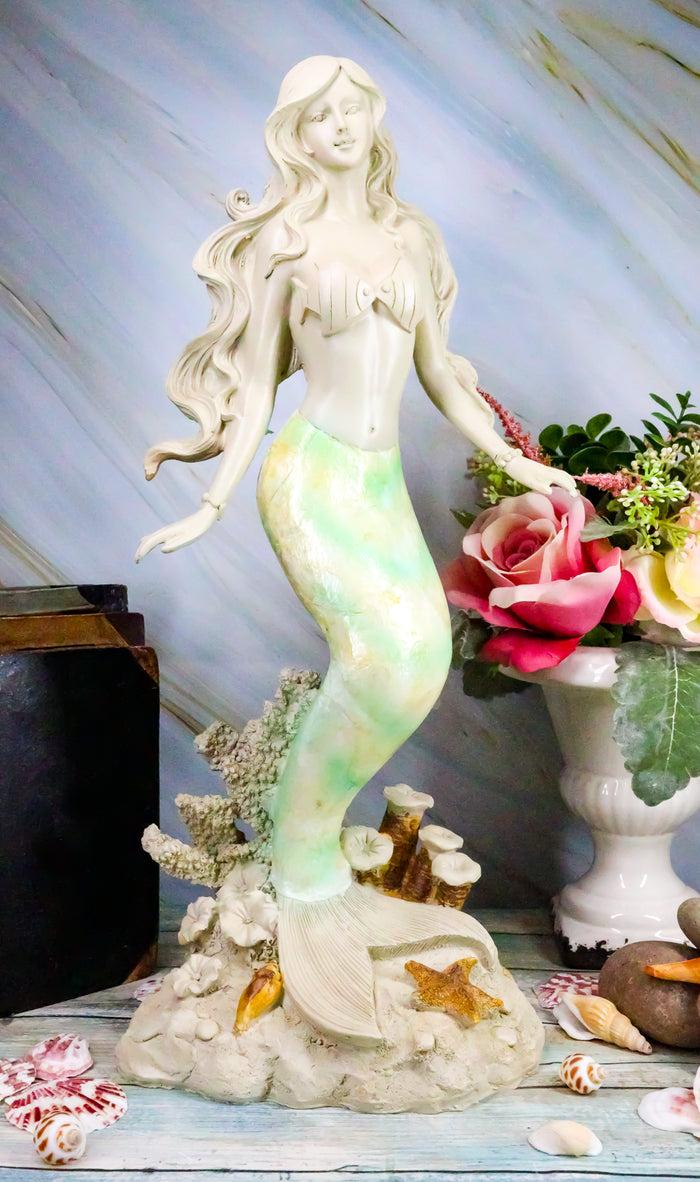 ebros gift Ebros Ocean Turquoise Mermaid Sitting On Starfish Coral Bed Rock Figurine 18"H
