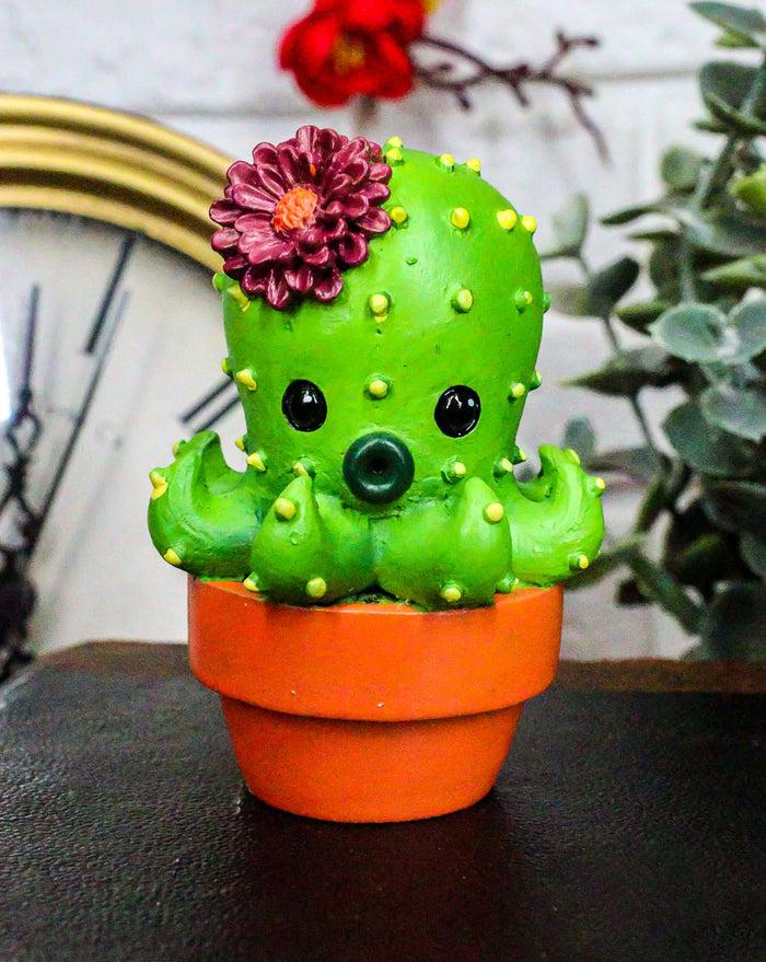ebros gift Ebros Octoprickles Octopus Faux Succulent Cactus With Flower In A Pot Mini Figurine