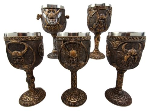 Ebros Gift Ebros Odin Loki Thor Valkyrie Battle Longship Resin Wine Goblet Chalice Set Of 5