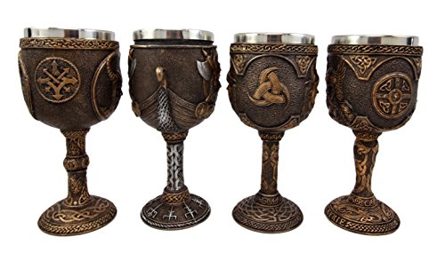 Ebros Gift Ebros Odin Valkyrie Loki Battle Longship 7oz Resin Wine Goblet Chalice Set Of 4