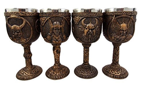 Ebros Gift Ebros Odin Valkyrie Loki Battle Longship 7oz Resin Wine Goblet Chalice Set Of 4