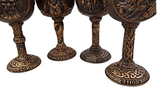 Ebros Gift Ebros Odin Valkyrie Loki Battle Longship 7oz Resin Wine Goblet Chalice Set Of 4