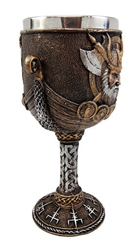 Ebros Gift Ebros Odin Warlord Dragon Longship 7oz Resin Wine Goblet Chalice Steel Liner