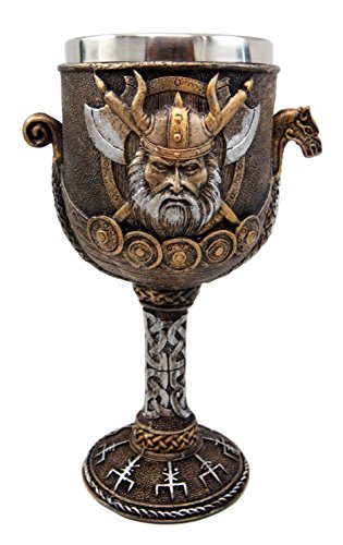 Ebros Gift Ebros Odin Warlord Dragon Longship 7oz Resin Wine Goblet Chalice Steel Liner