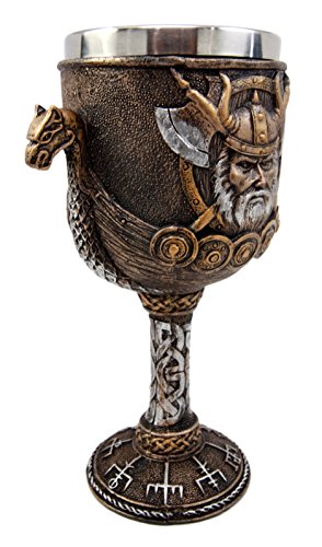 Ebros Gift Ebros Odin Warlord Dragon Longship 7oz Resin Wine Goblet Chalice Steel Liner