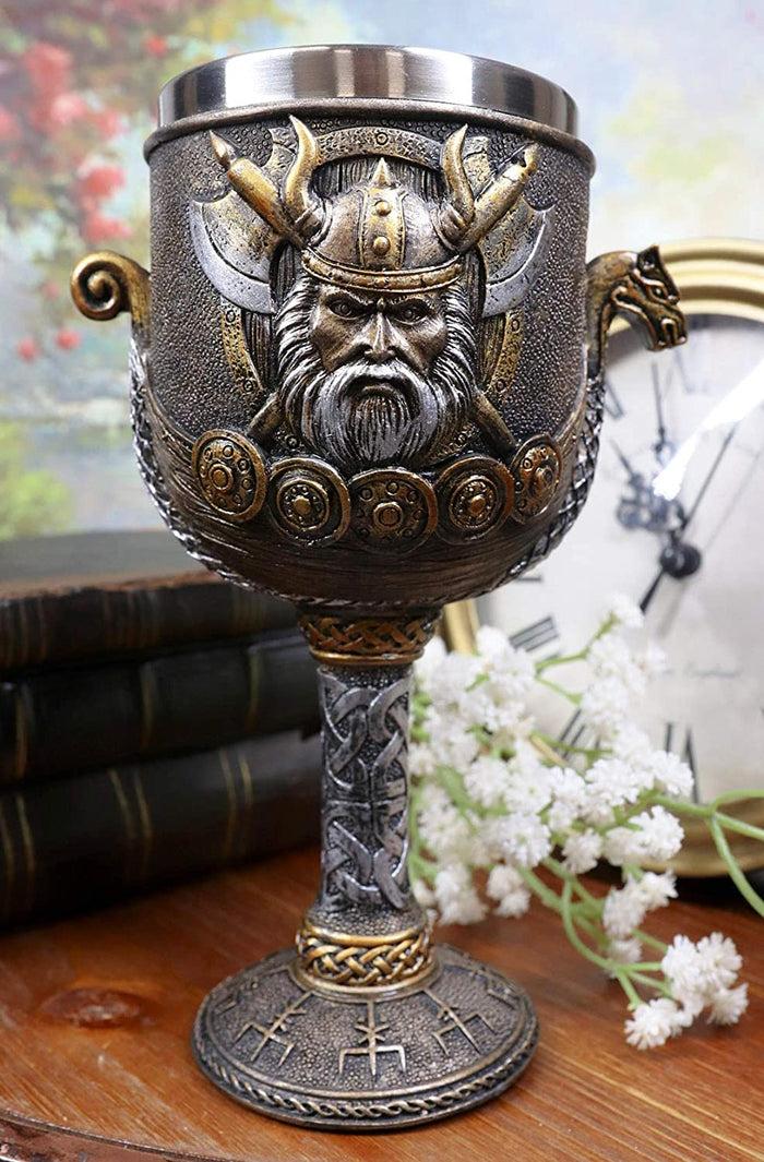 ebros gift Ebros Odin Warlord Dragon Longship 7oz Resin Wine Goblet Chalice Steel Liner