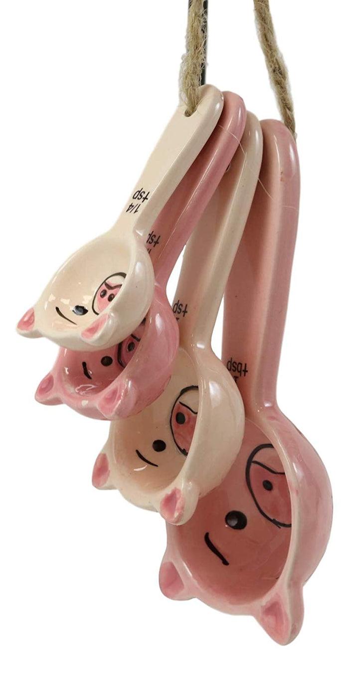 Ebros Gift Ebros Oink Pink Farm Pig Face Ceramic Stackable Measuring Spoons Set Of 4 Tablespoon Teaspoons Baking And Cooking Decorative Kitchen Essentials Piggy Porky Pigs Figurines For Women Chefs Cooks
