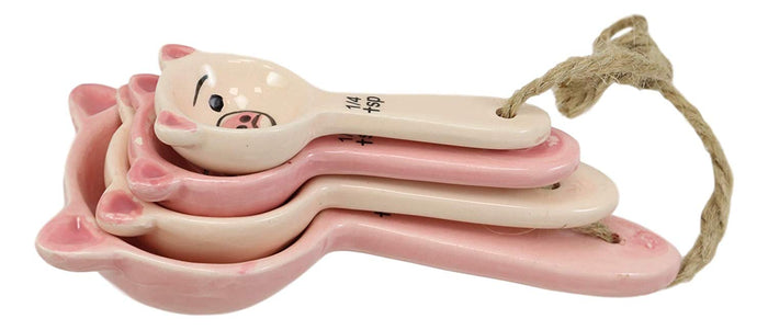 Ebros Gift Ebros Oink Pink Farm Pig Face Ceramic Stackable Measuring Spoons Set Of 4 Tablespoon Teaspoons Baking And Cooking Decorative Kitchen Essentials Piggy Porky Pigs Figurines For Women Chefs Cooks