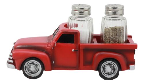 Ebros Gift Ebros Old Fashioned Red Pickup Truck Holder For Glass Salt And Pepper Shakers