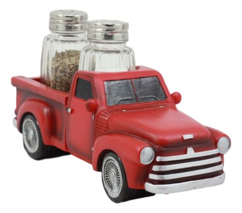 Ebros Gift Ebros Old Fashioned Red Pickup Truck Holder For Glass Salt And Pepper Shakers