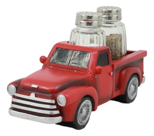 Ebros Gift Ebros Old Fashioned Red Pickup Truck Holder For Glass Salt And Pepper Shakers
