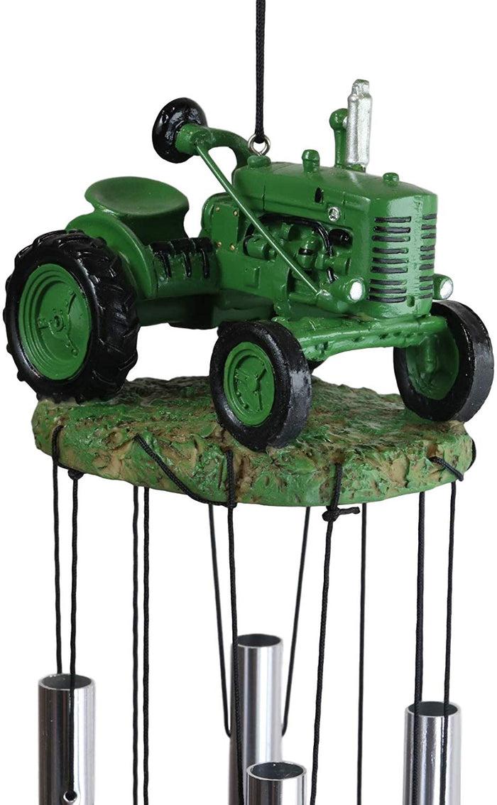 Ebros Gift Ebros Old Fashioned Vintage Country Farm Green Tractor Model Wind Chime Garden