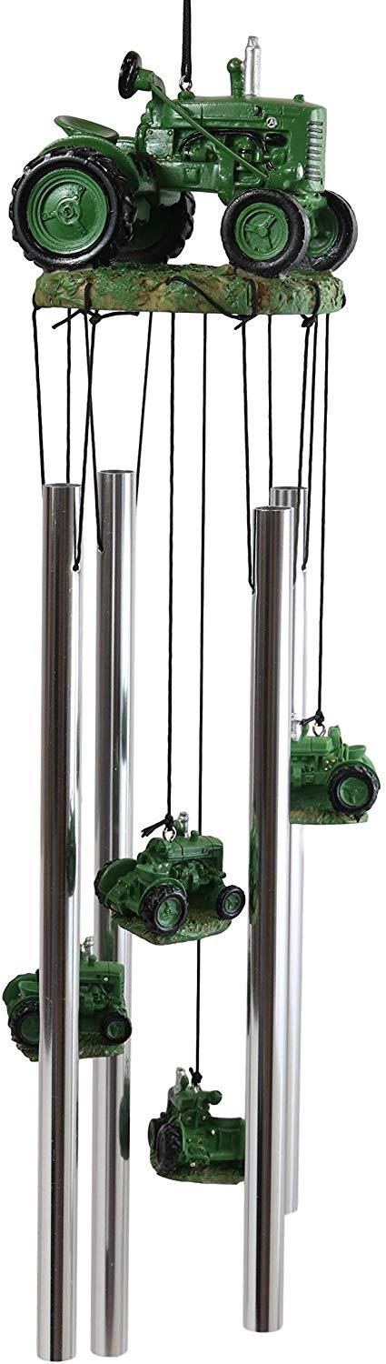 Ebros Gift Ebros Old Fashioned Vintage Country Farm Green Tractor Model Wind Chime Garden