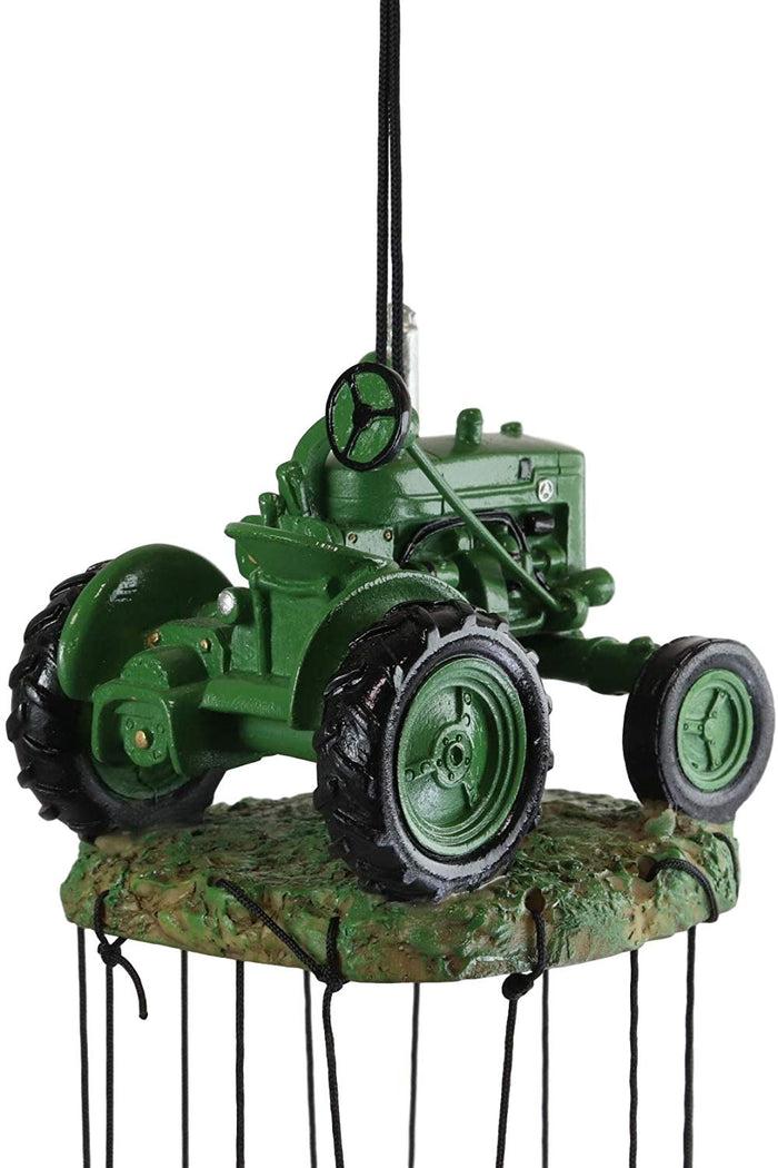 Ebros Gift Ebros Old Fashioned Vintage Country Farm Green Tractor Model Wind Chime Garden
