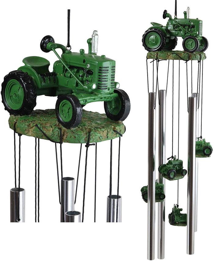 ebros gift Ebros Old Fashioned Vintage Country Farm Green Tractor Model Wind Chime Garden