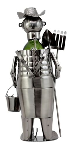 Ebros Gift Ebros Old Rural Country Farmer With Shovel & Pitchfork Wine Holder Steel Metal Decor