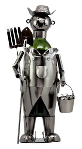 ebros gift Ebros Old Rural Country Farmer With Shovel & Pitchfork Wine Holder Steel Metal Decor