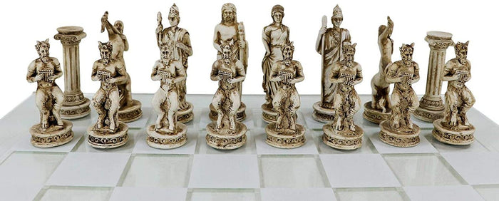 Ebros Gift Ebros Olympus At War Greek Olympian Deities Resin Chess Pieces With Glass Board Set