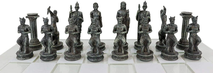 Ebros Gift Ebros Olympus At War Greek Olympian Deities Resin Chess Pieces With Glass Board Set