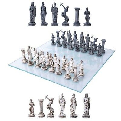 ebros gift Ebros Olympus At War Greek Olympian Deities Resin Chess Pieces With Glass Board Set