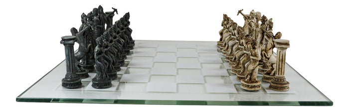 Ebros Gift Ebros Olympus War Greek Olympian Gods Demigods Resin Chess Pieces With Glass Board Set