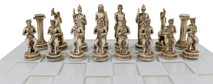 Ebros Gift Ebros Olympus War Greek Olympian Gods Demigods Resin Chess Pieces With Glass Board Set