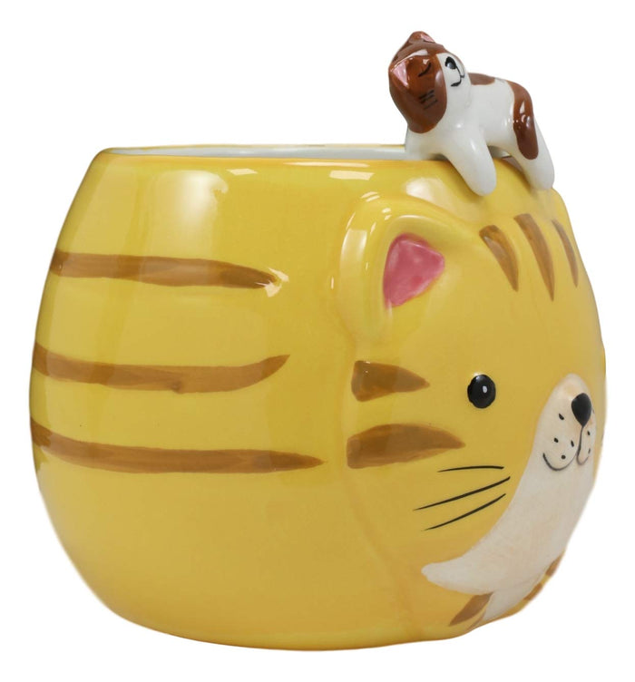 Ebros Gift Ebros Orange Tabby Cat Ceramic Coffee Mug With Kitten Latch On Spoon Set 5.5"L