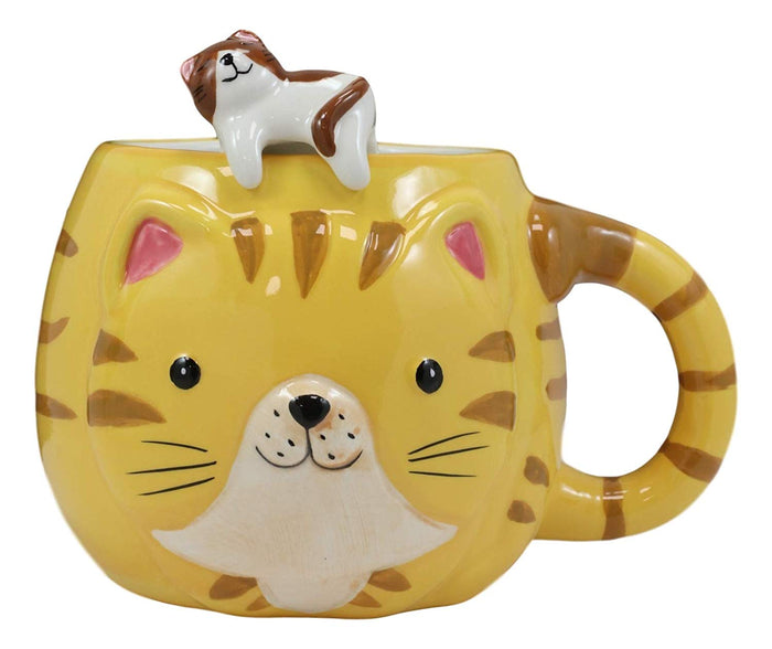Ebros Gift Ebros Orange Tabby Cat Ceramic Coffee Mug With Kitten Latch On Spoon Set 5.5"L