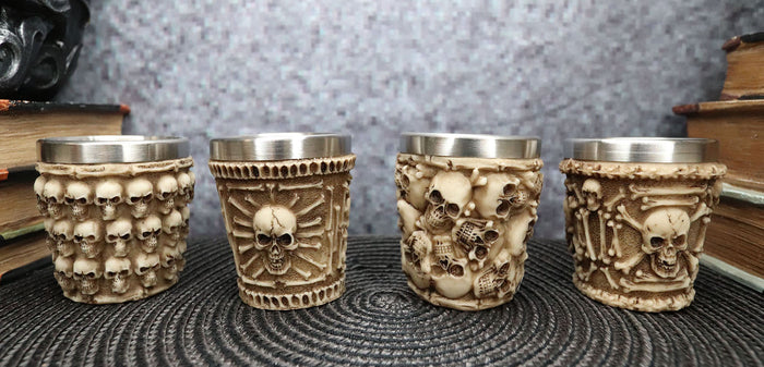 ebros gift Ebros Ossuary Macabre Morphing Skulls & Skeleton Bones 3D Shot Glasses Set of 4