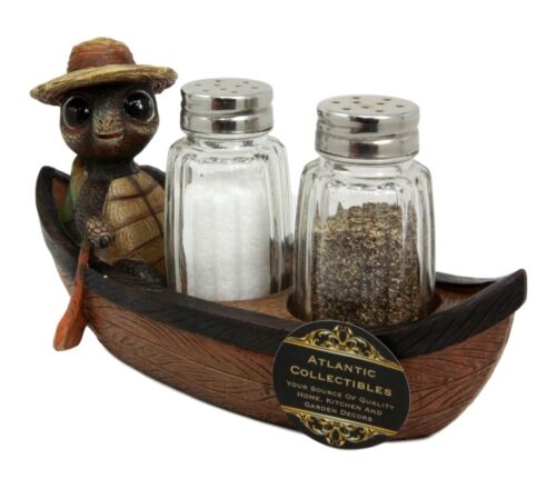 Ebros Gift Ebros Outdoor River Camper Turtle Rowing Boat Salt Pepper Shakers Holder 7"L