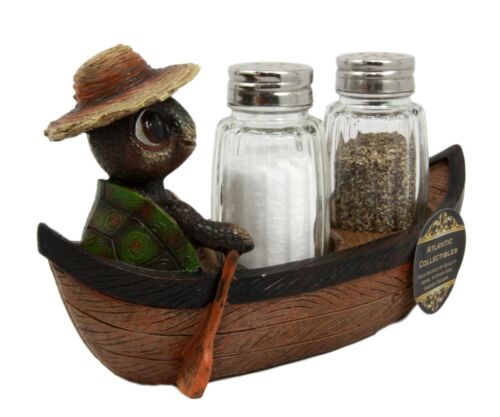 Ebros Gift Ebros Outdoor River Camper Turtle Rowing Boat Salt Pepper Shakers Holder 7"L