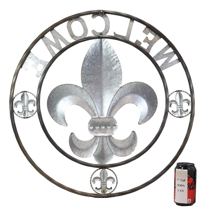Ebros Gift Ebros Oversized 24 Inch Fleur De Lis Welcome Sign Metal Wall Decor Plaque