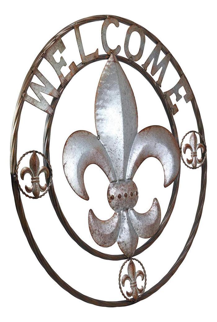 Ebros Gift Ebros Oversized 24 Inch Fleur De Lis Welcome Sign Metal Wall Decor Plaque