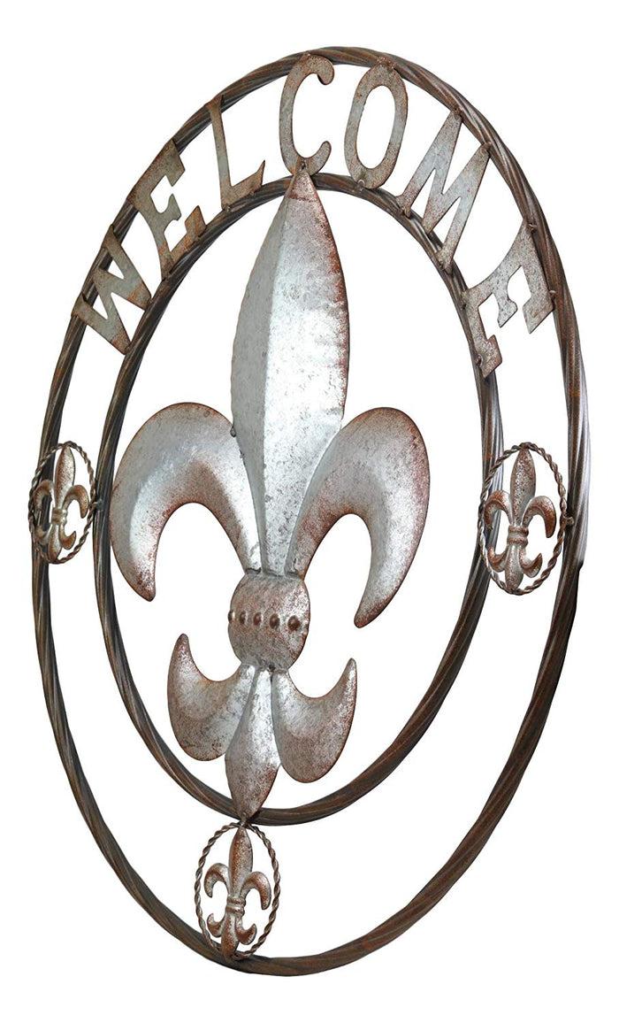 Ebros Gift Ebros Oversized 24 Inch Fleur De Lis Welcome Sign Metal Wall Decor Plaque