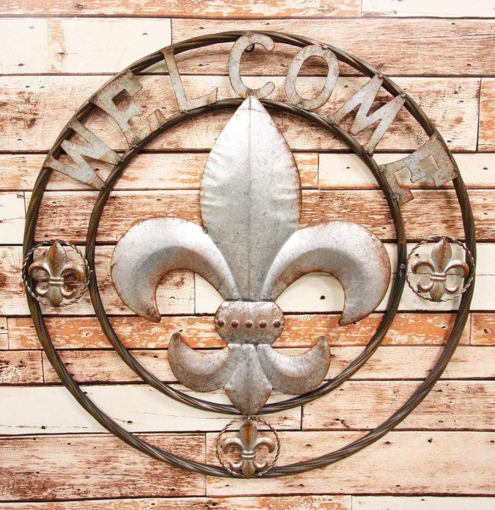 ebros gift Ebros Oversized 24 Inch Fleur De Lis Welcome Sign Metal Wall Decor Plaque
