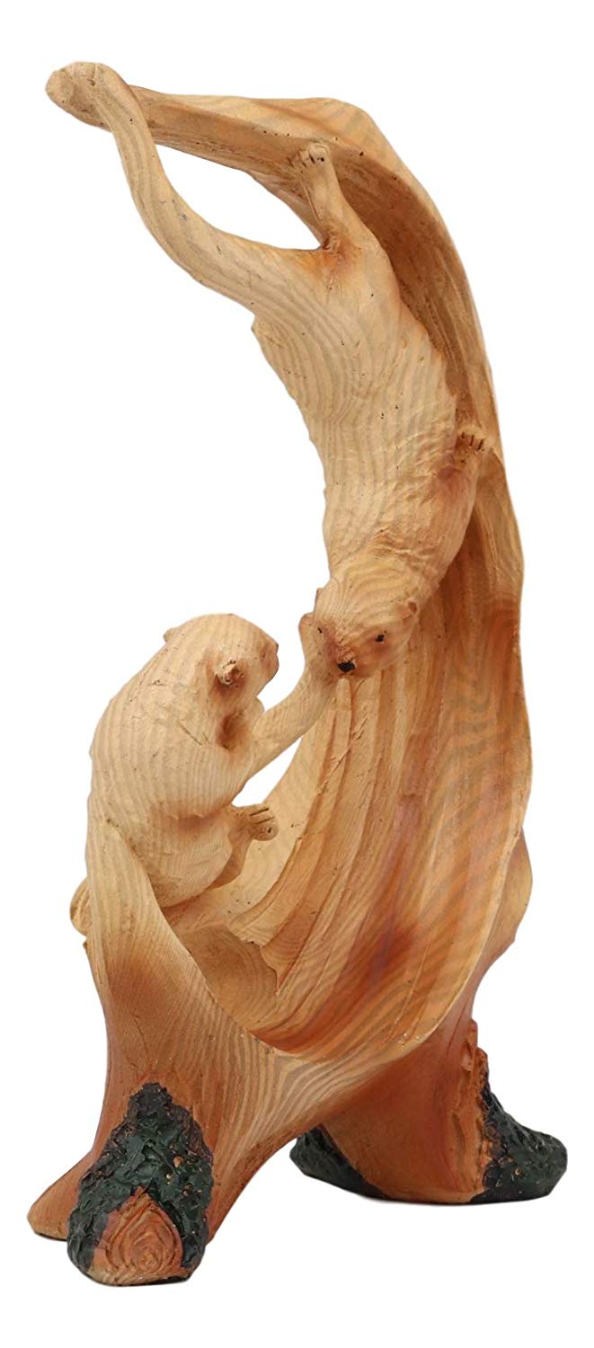Ebros Gift Ebros Pacific Ocean Playful Sea Otters Statue 9" Tall Faux Wood Resin Marine Weasel Sea Otter Family Scene Figurine Coastal Decorative Gifts