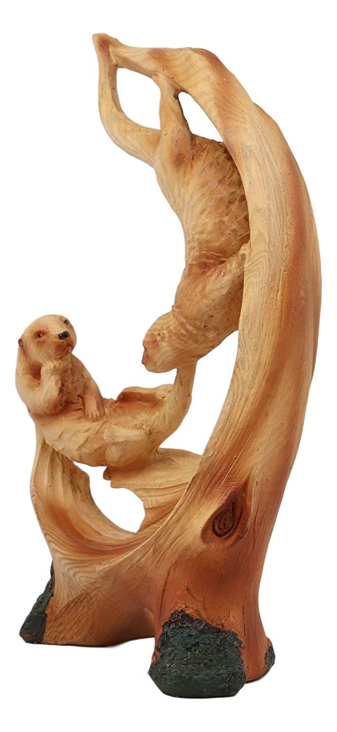 Ebros Gift Ebros Pacific Ocean Playful Sea Otters Statue 9" Tall Faux Wood Resin Marine Weasel Sea Otter Family Scene Figurine Coastal Decorative Gifts