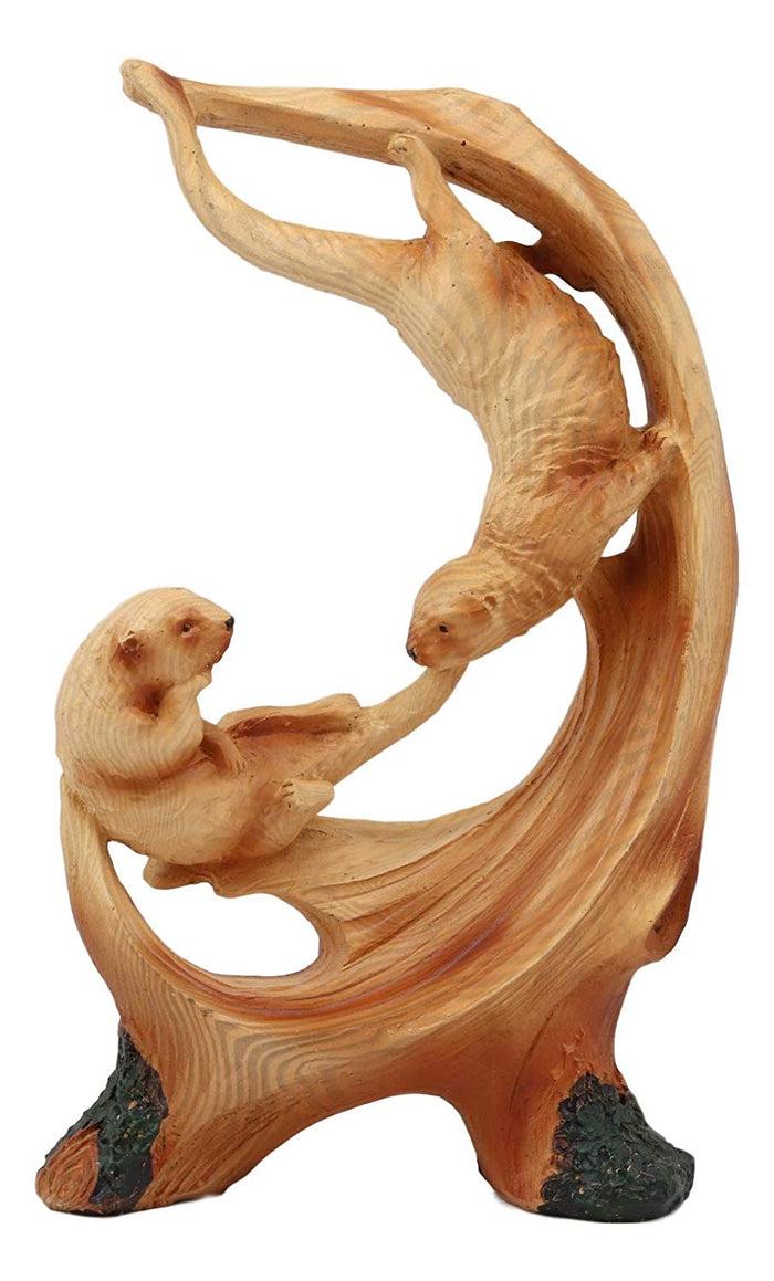 ebros gift Ebros Pacific Ocean Playful Sea Otters Statue 9" Tall Faux Wood Resin Marine Weasel Sea Otter Family Scene Figurine Coastal Decorative Gifts