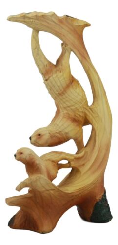 Ebros Gift Ebros Pacific Ocean Sea Otters Statue 9" Tall Faux Wood Resin Marine Weasel Sea Otters Family Scene Figurine