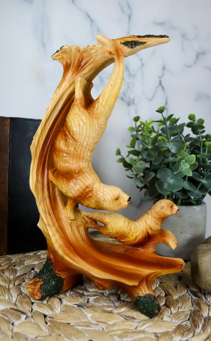 ebros gift Ebros Pacific Ocean Sea Otters Statue 9" Tall Faux Wood Resin Marine Weasel Sea Otters Family Scene Figurine